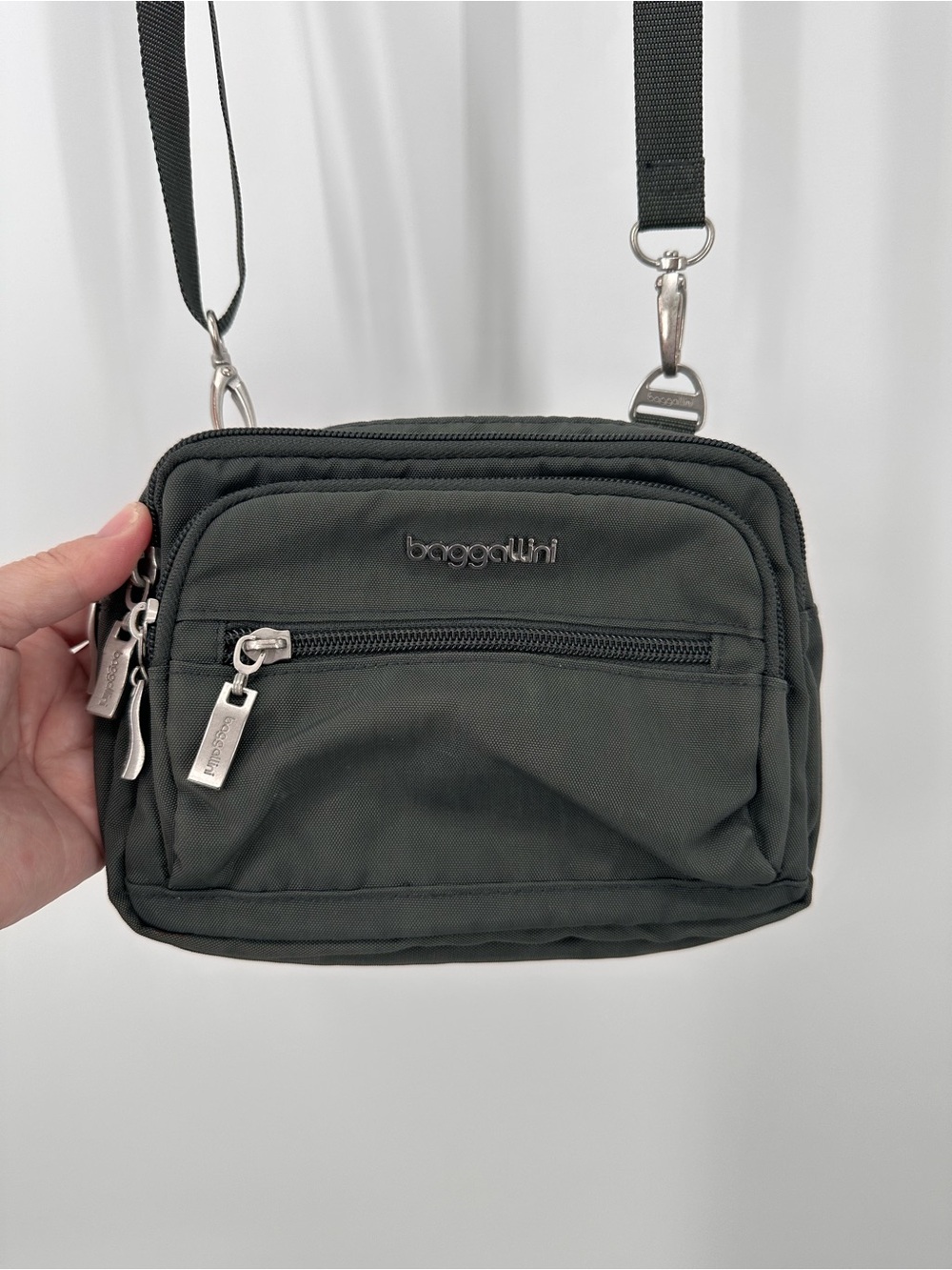 Baggallini Triple Zip Charcoal Bag with Adjustable Straps